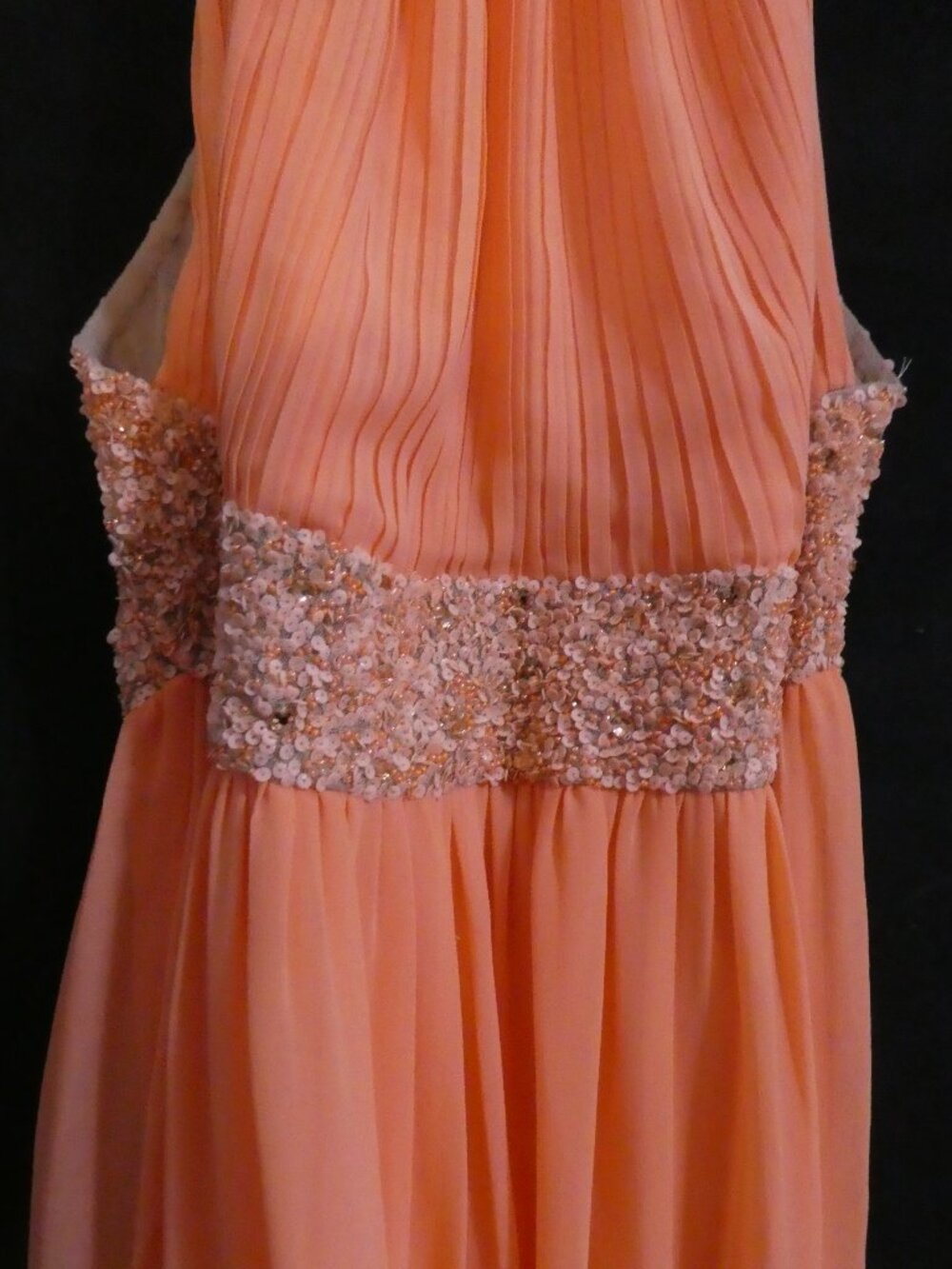 MANGO Suit Collection Beaded Halter Chiffon Maxi Dress Peach Orange - Size 9 - Picture 8 of 16